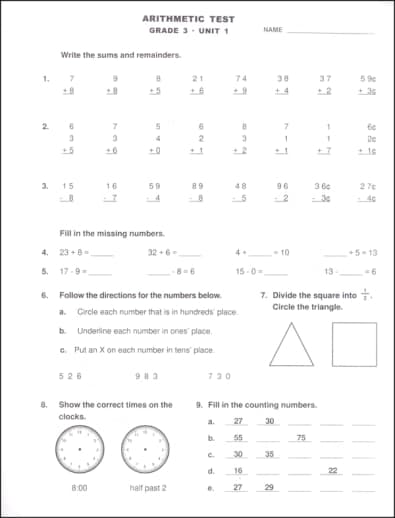 Study Time Arithmetic - Tests and Drills, Grade 3