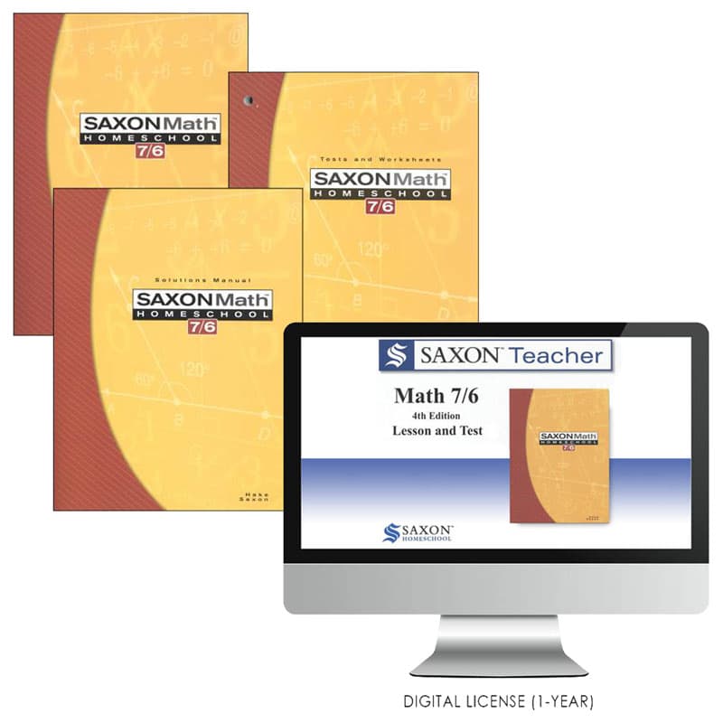 Saxon Math 7/6 Homeschool Kit + Saxon Teacher Digital License 1 year 4th Edition
