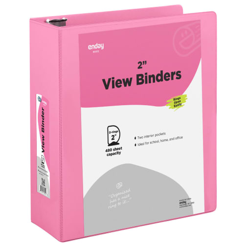 View Binder - 2" D Ring with 2 Pockets - Pink
