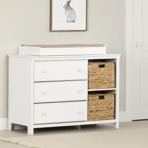 Changing table with removable rim, drawers, and open storage