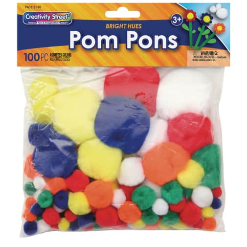 Creativity Street Pom Pons Assorted Sizes Bright Hues (100 pieces)