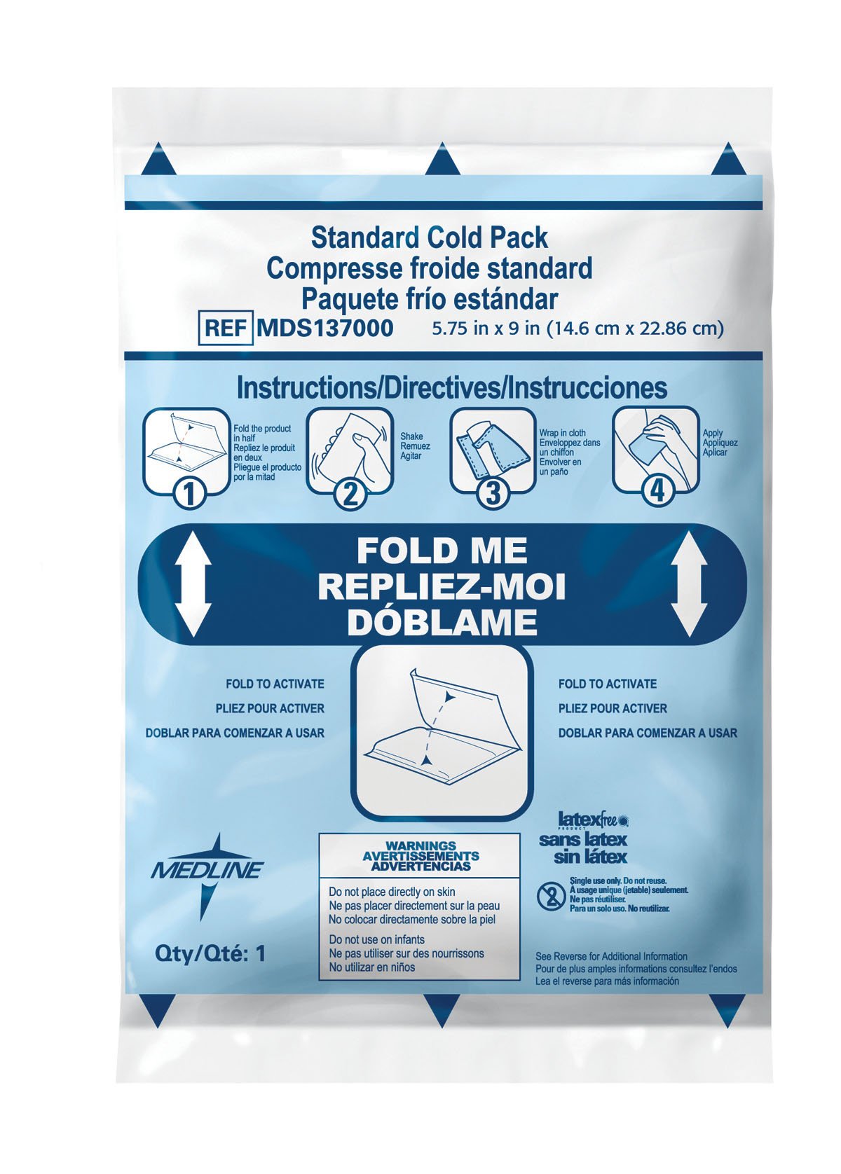 Instant Cold Pack Medline General Purpose 5-3/4 X 9 Inch Plastic / Calcium Ammonium Nitrate / Water Disposable MK 494083