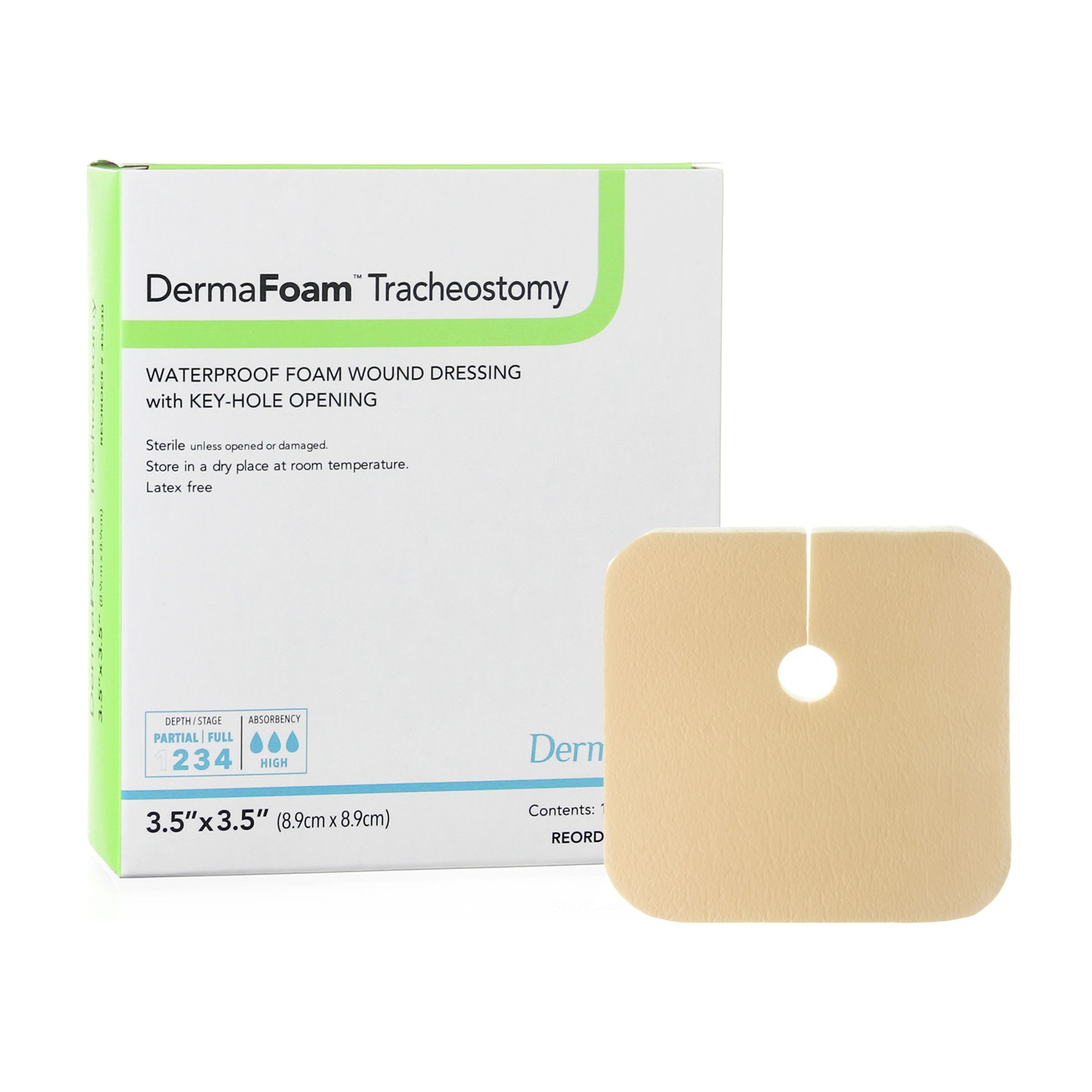DermaFoam Tracheostomy Nonadhesive without Border Foam Dressing, 3.5 x 3.5 Inch MK 946613