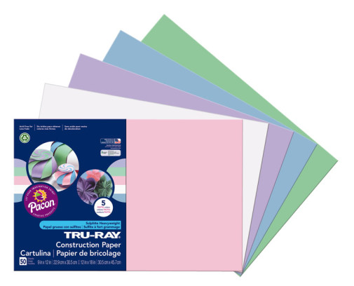 Tru-Ray Sulphite Construction Paper - Pastel Assorted, 5 Colors (12 x 18)  - 50 Sheets