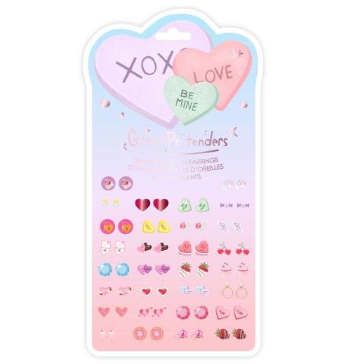 Great Pretenders Candy Heart Valentine Sticker Earrings, 30 pairs