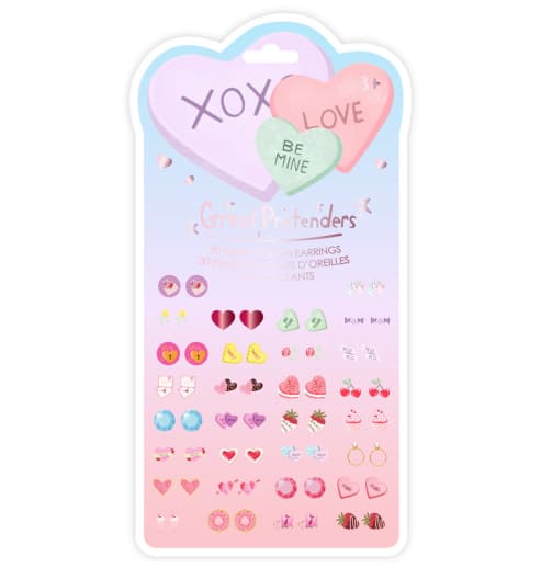 Great Pretenders Candy Heart Valentine Sticker Earrings, 30 pairs