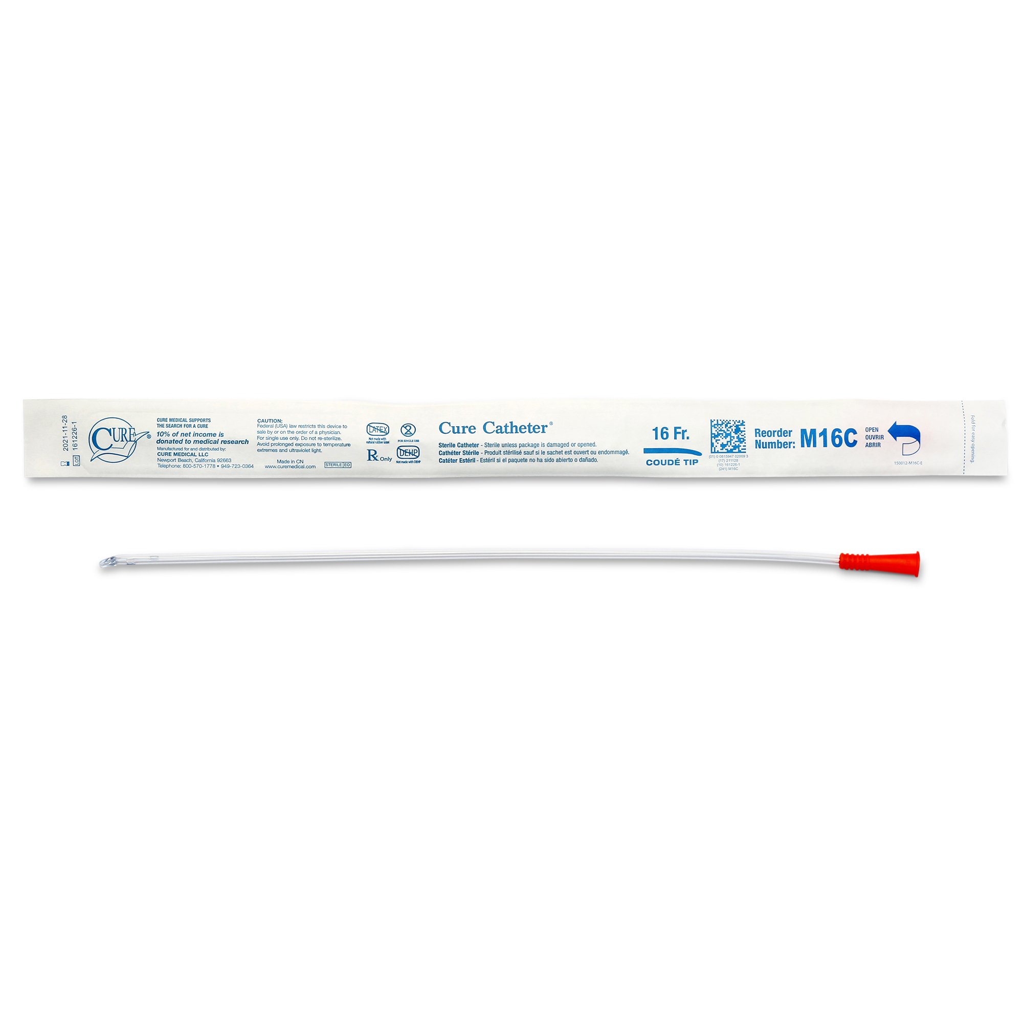 Cure Catheter Male Intermittent Catheter, 16 Fr., Coude MK 796709