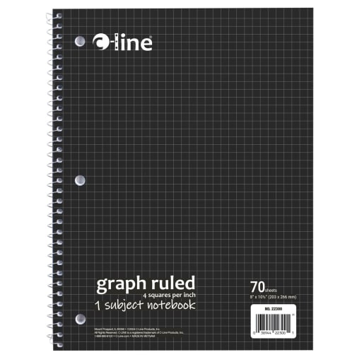 1-Subject Notebook, 4 x 4, Graph Ruled, Black
