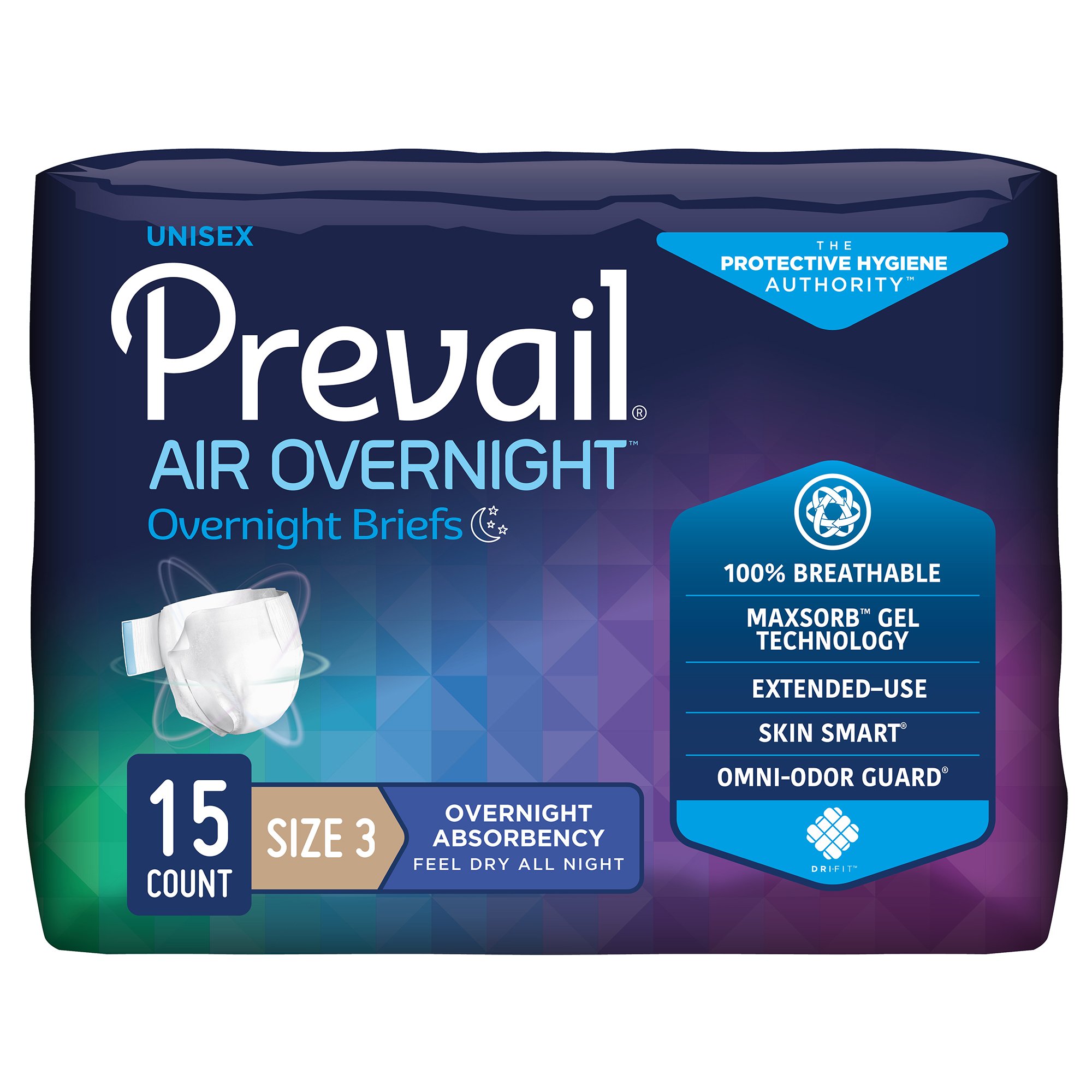 Prevail Air Overnight Briefs Overnight Absorbency, Size 3 MK 1126352