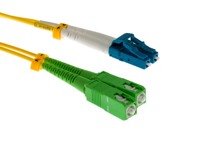 LC/UPC to SC/APC Singlemode Duplex OS2 UPC Fiber Patch Cable, 5 Meters