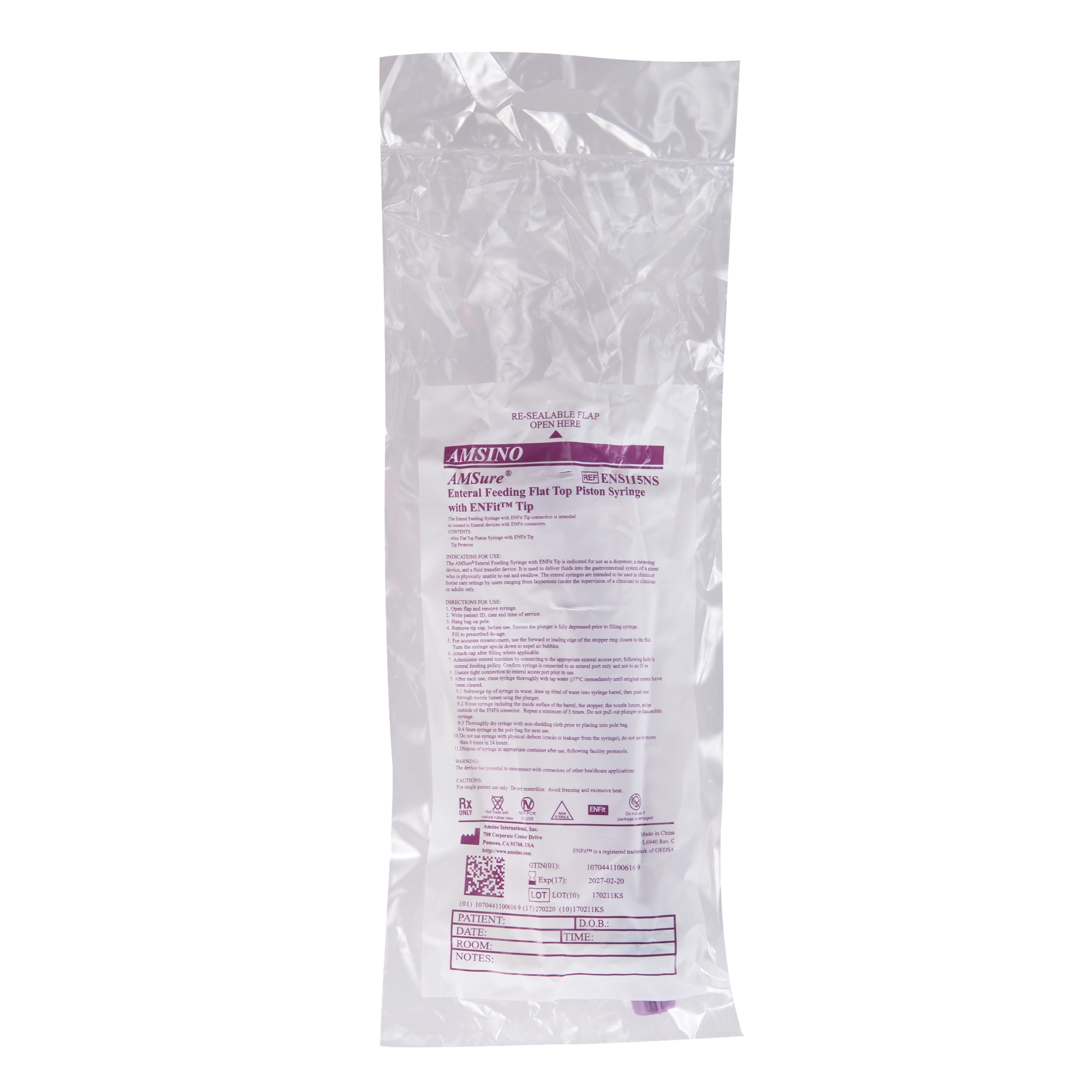 Enteral / Oral Syringe AMSure 60 mL Enfit Tip Without Safety MK 1161241