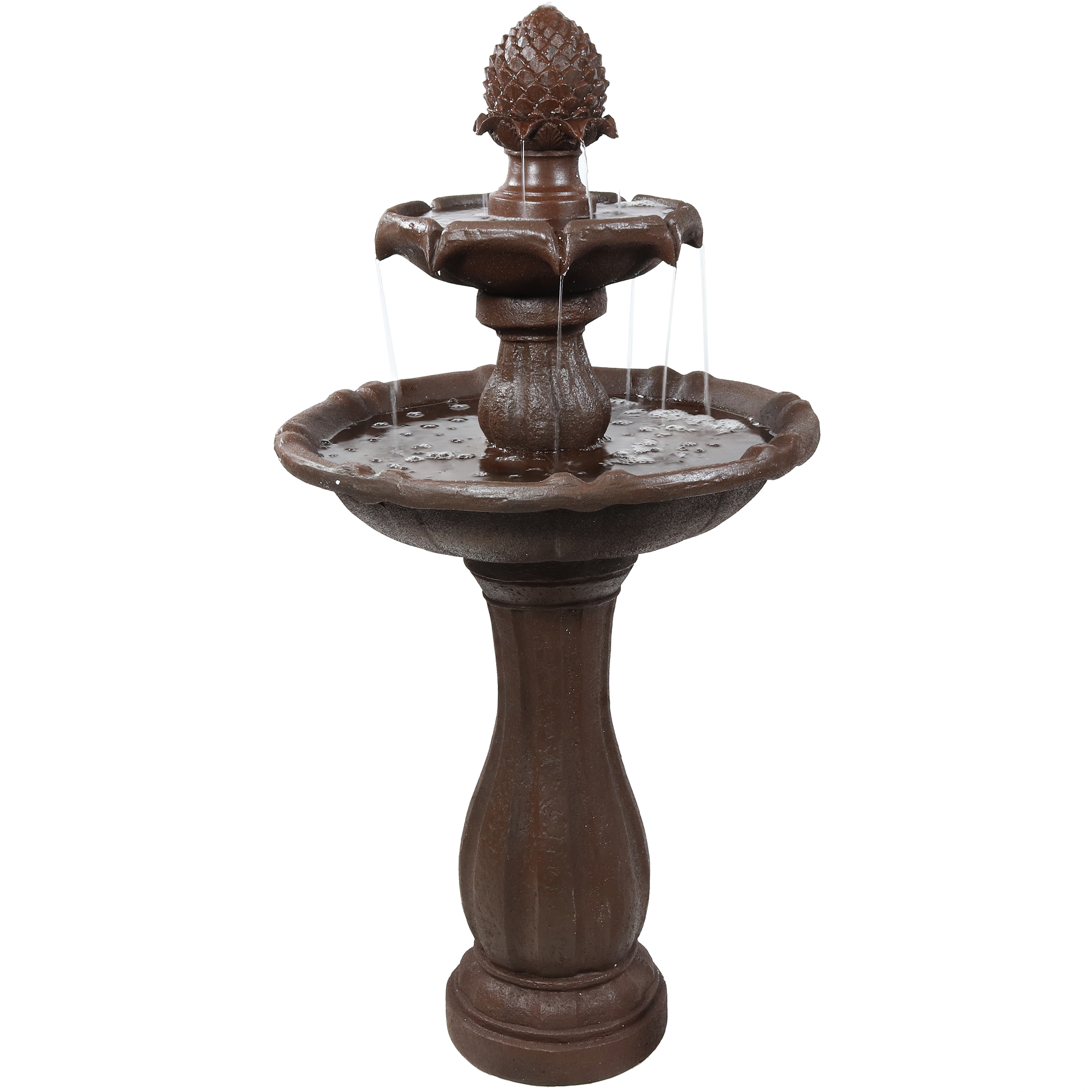 Sunnydaze 2-Tier Pineapple Solar Fountain with Battery Backup, Rust Finish, 46 Inch Tall, No