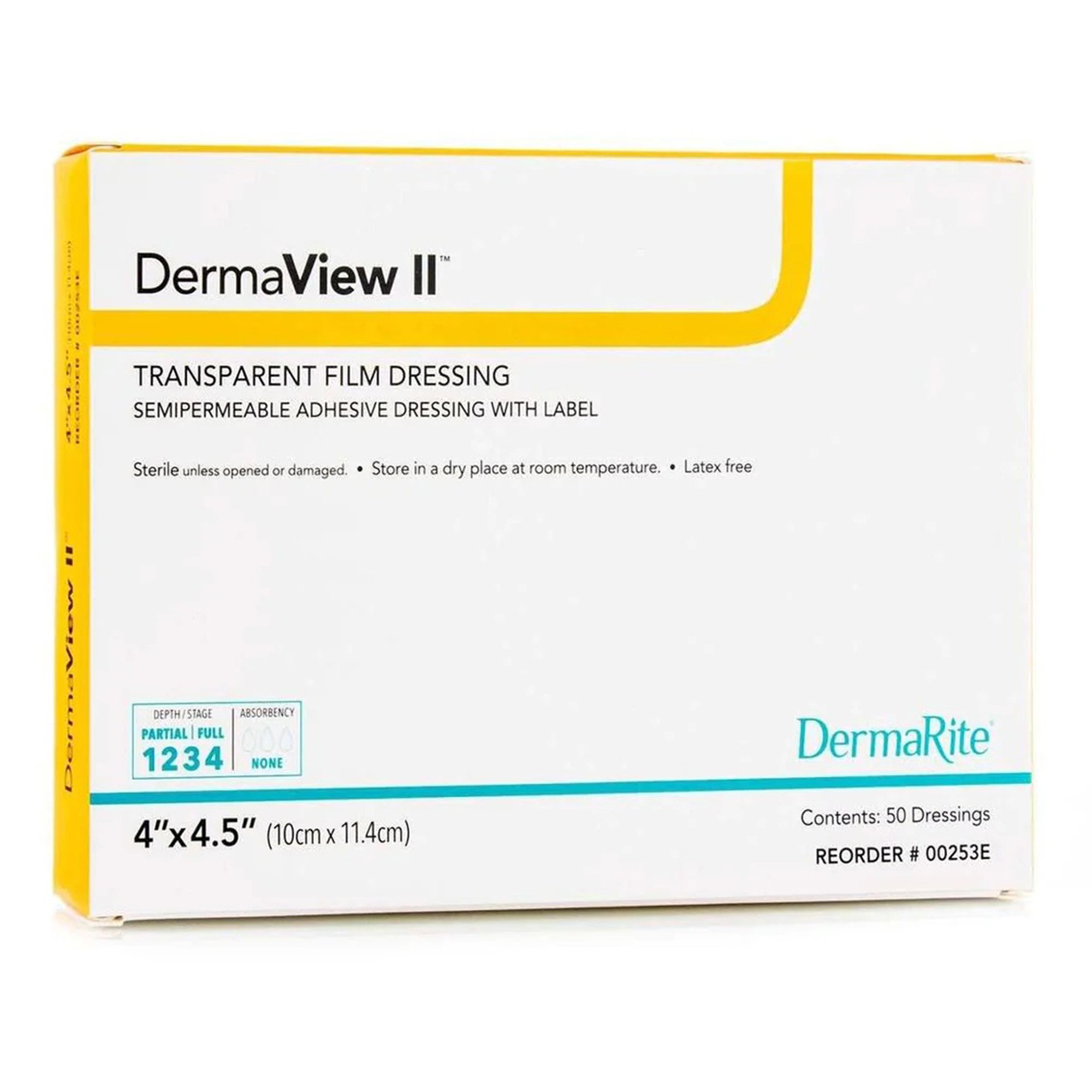 DermaView II Transparent Film Dressing with Border, 4 x 4 Inch MK 584138