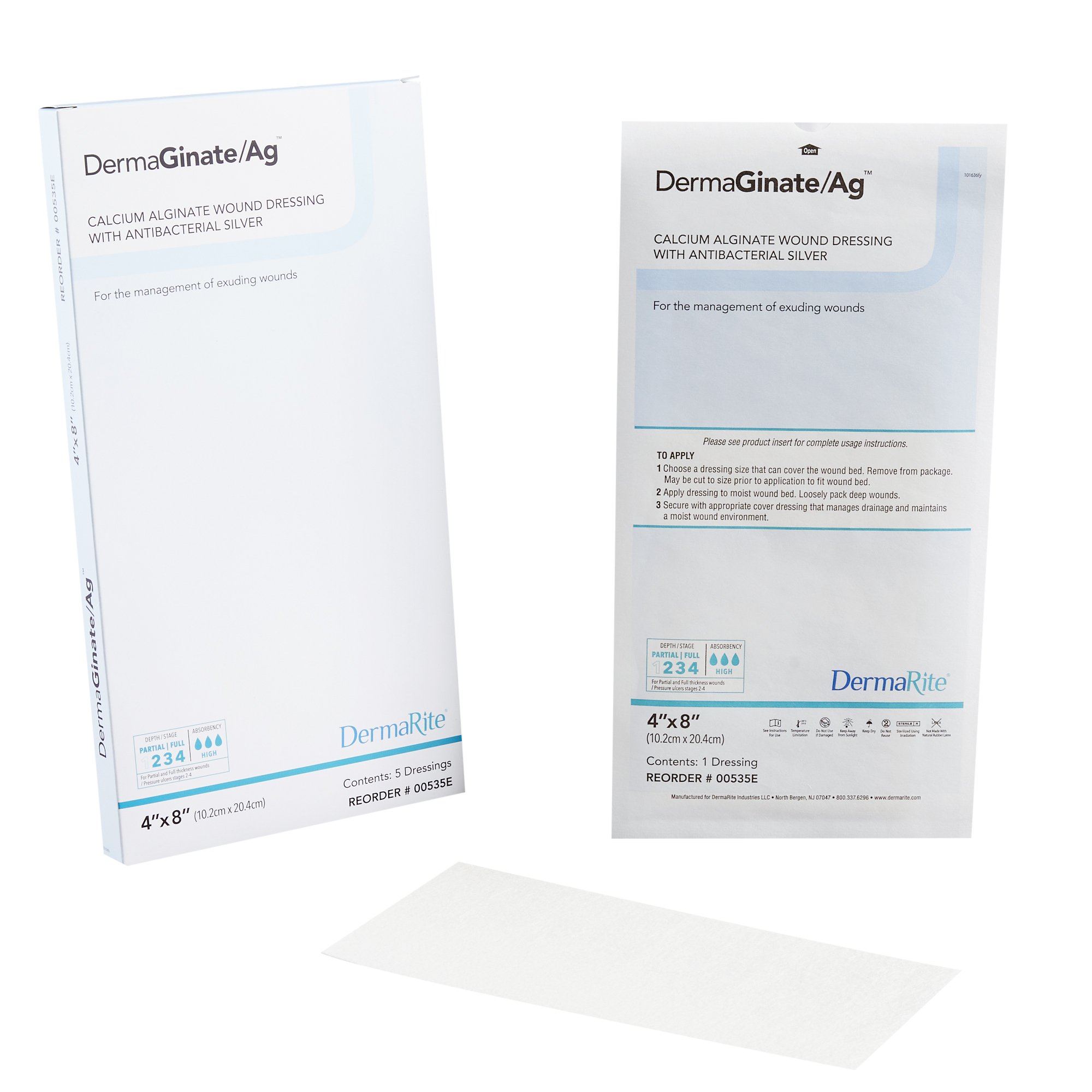 DermaGinate/ Ag Silver Alginate Dressing, 4 x 8 Inch MK 844557