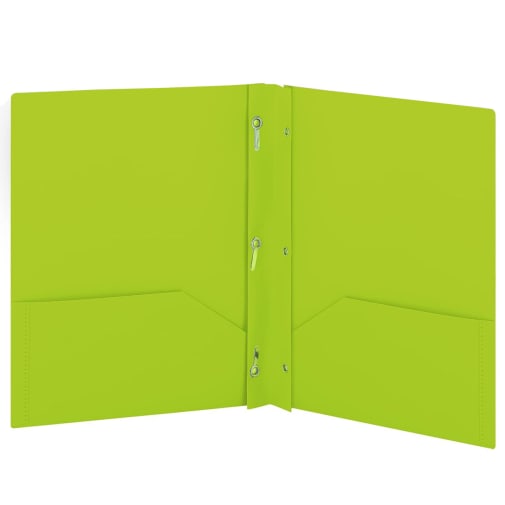 2-Pocket Poly Portfolio (Plastic) with 3 prongs - Green
