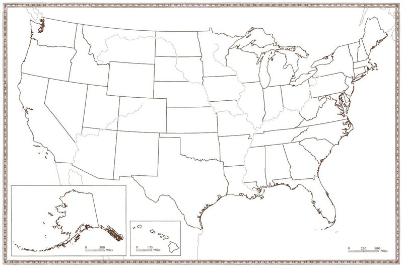 USA and Colonies Map - Large Foldable Blank (24