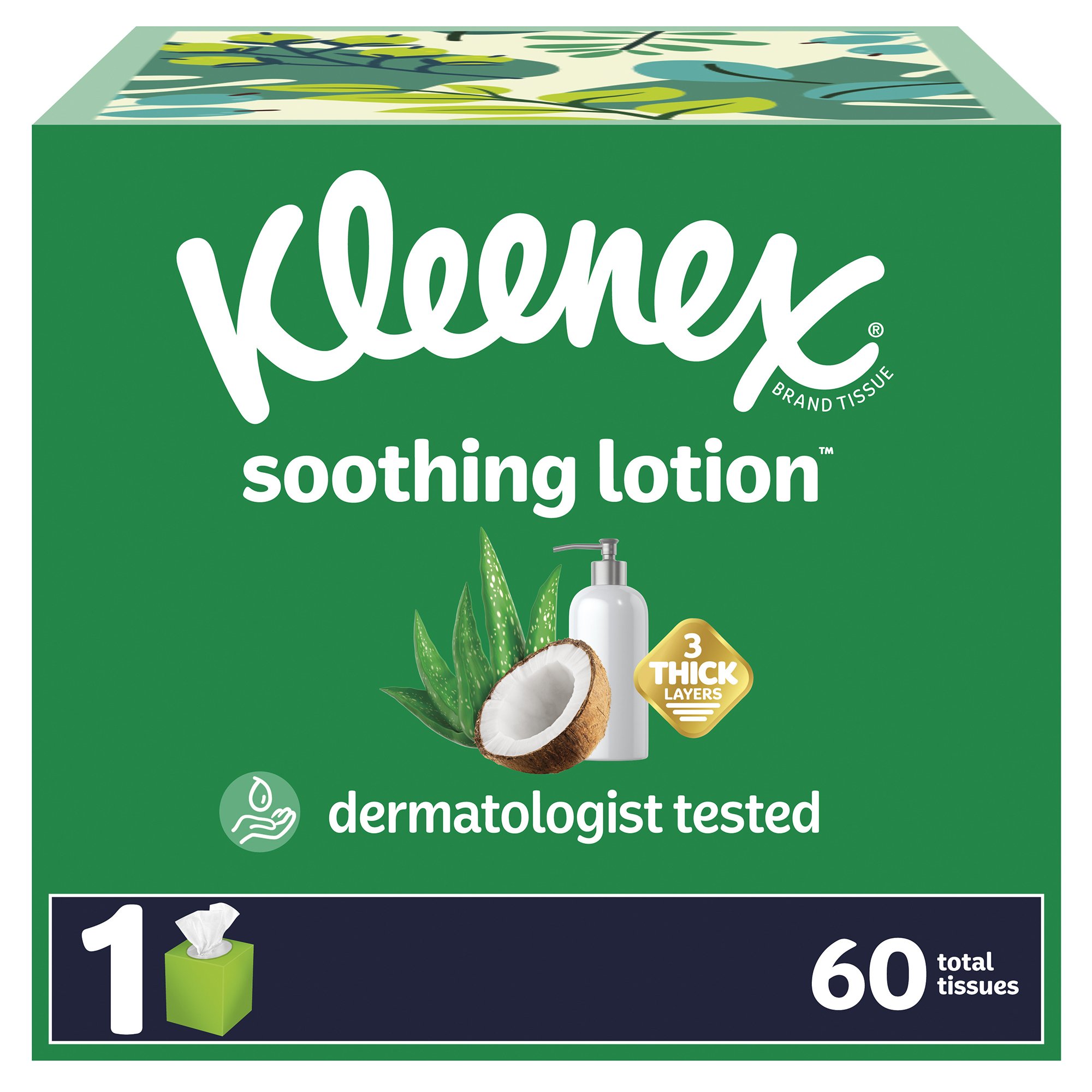 Facial Tissue Kleenex Soothing Lotion White 8-2/5 X 8-1/2 Inch 60 Count MK 1209618