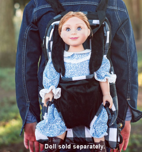 Child Size Black and White Doll Carrier Backpack with Sleeping Bag for 18 Inch Dolls