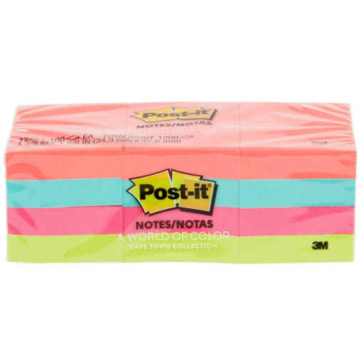 Post-It Mini Notes in Cape Town Colors 1.5 x 2 (12 pads, 100 sheets/pad)