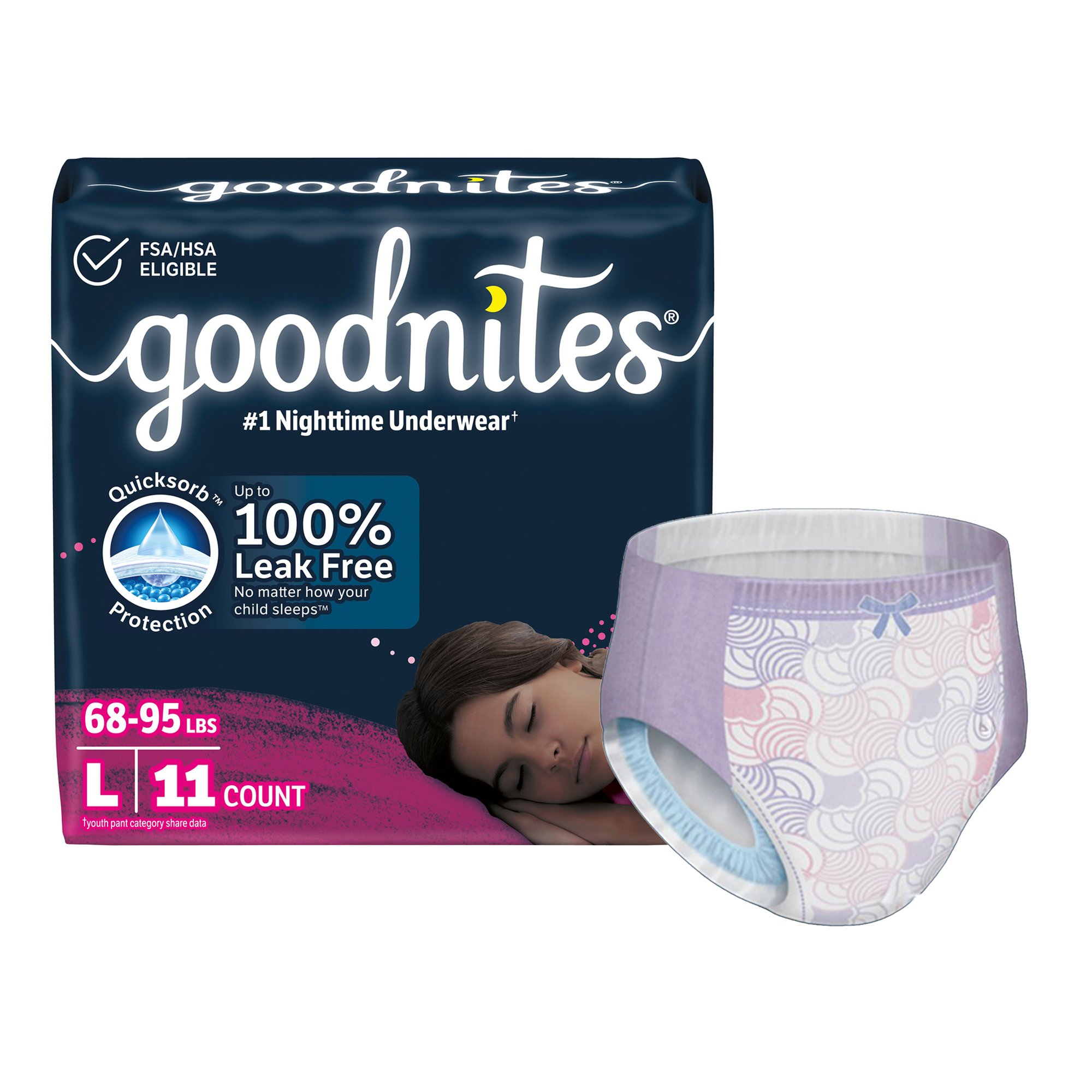 GoodNites Night Time Underwear, Large for Girls weighing 68  95 lbs. MK 1184211