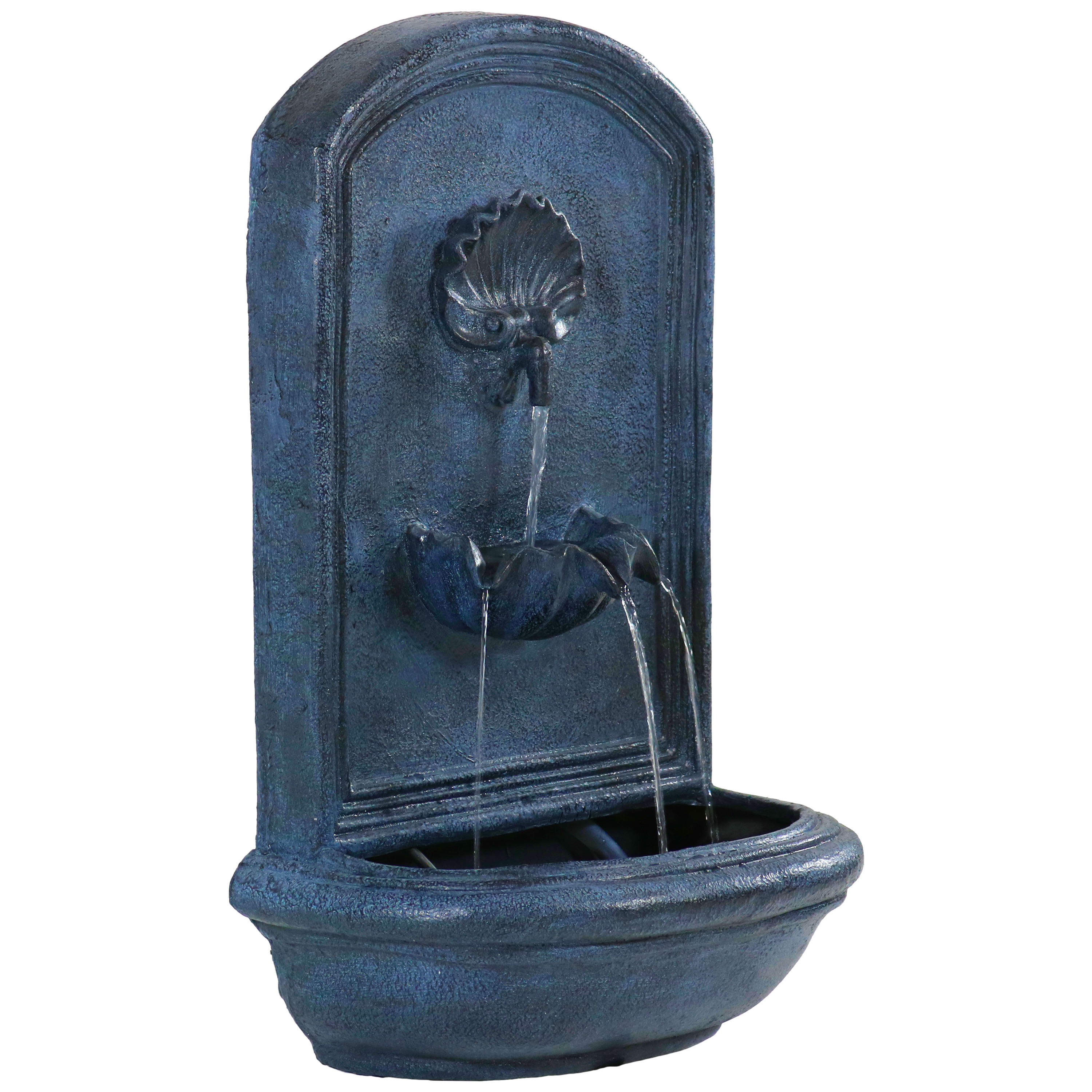 Sunnydaze Seaside Solar Wall Fountain, 27 Inch Tall, Lead, Solar Only Feature