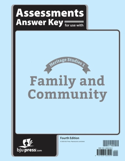 BJU Press Heritage Studies 1 Assessments Answer Key 4th Edition