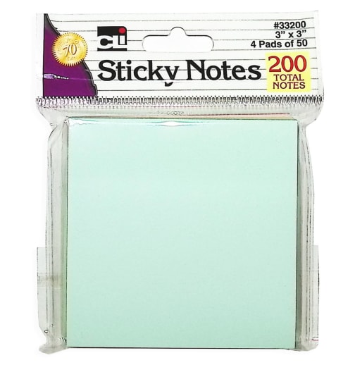 Sticky Notes: Assorted Pastel 3" x 3" 4 pads/50 Sheets