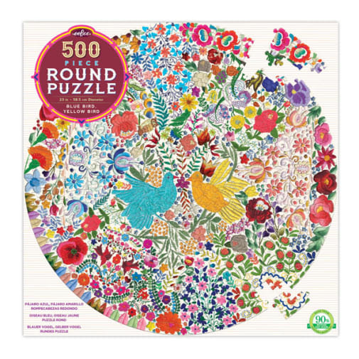 eeboo Blue Bird, Yellow Bird Puzzle 500 Piece Round Puzzle