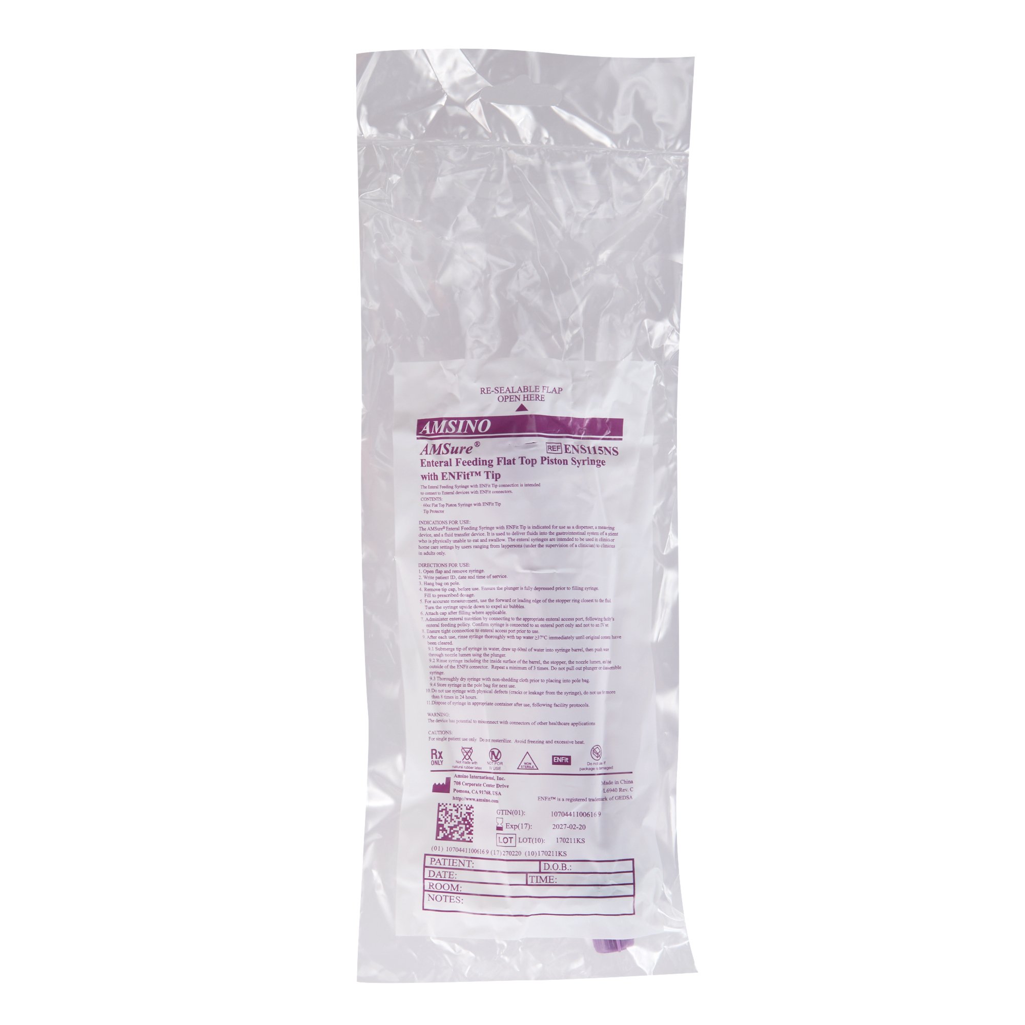 Enteral / Oral Syringe AMSure 60 mL Enfit Tip Without Safety MK 1161241