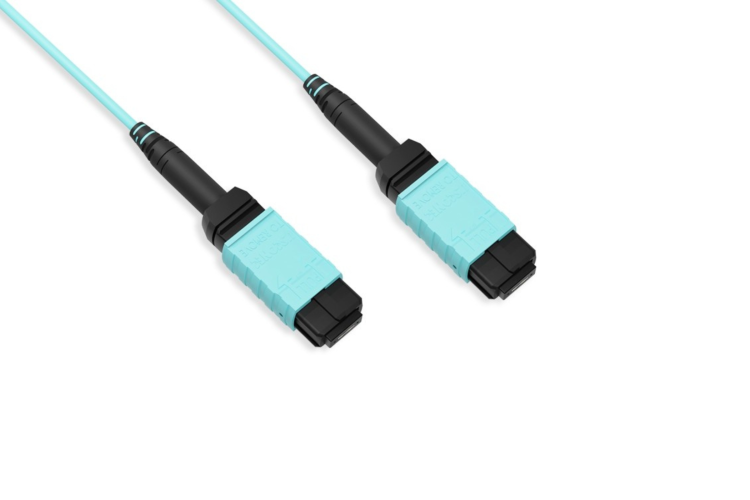 MTP® Cable, 12-Strand, OM4, LSZH, UPC, Type B, Female Key Up to Female Key Up, Aqua, 3 Meters