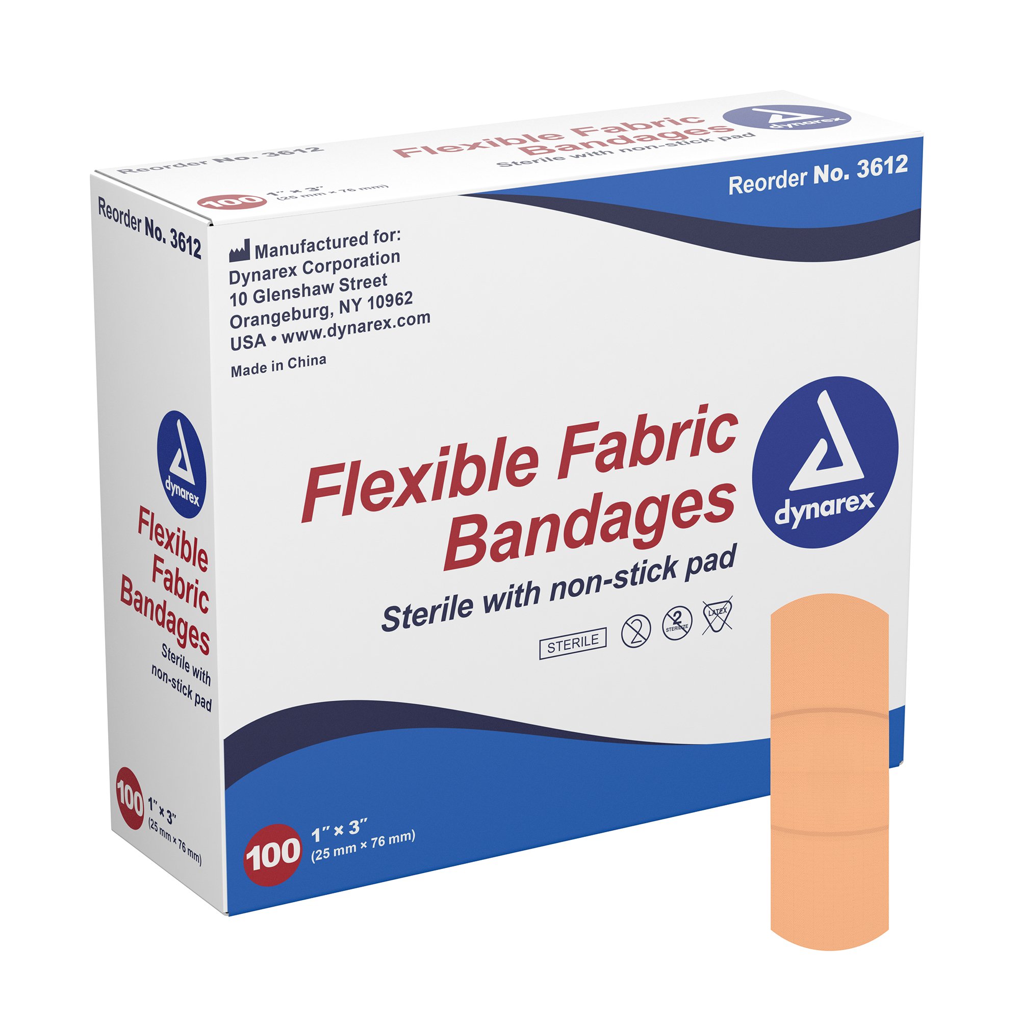 dynarex Tan Adhesive Fabric Bandage, 1 x 3 Inch MK 486355