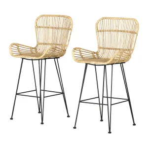 Rattan Counter Stool with Armrests, Set of 2