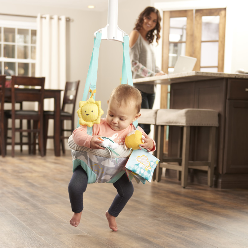 Door Jumper with 4 Removable Toys (Sweet Skies) Lifestyle Photo Door Jumper with 4 Removable Toys (Sweet Skies) Lifestyle Photo