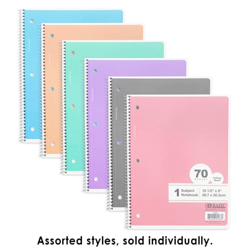 Spiral-Bound College Ruled 1-Subject Pastel Notebook 70 Sheets (assorted color)