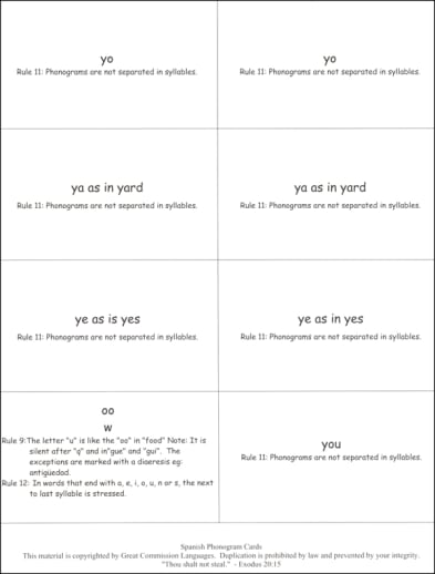 Spanish Phonogram Cards