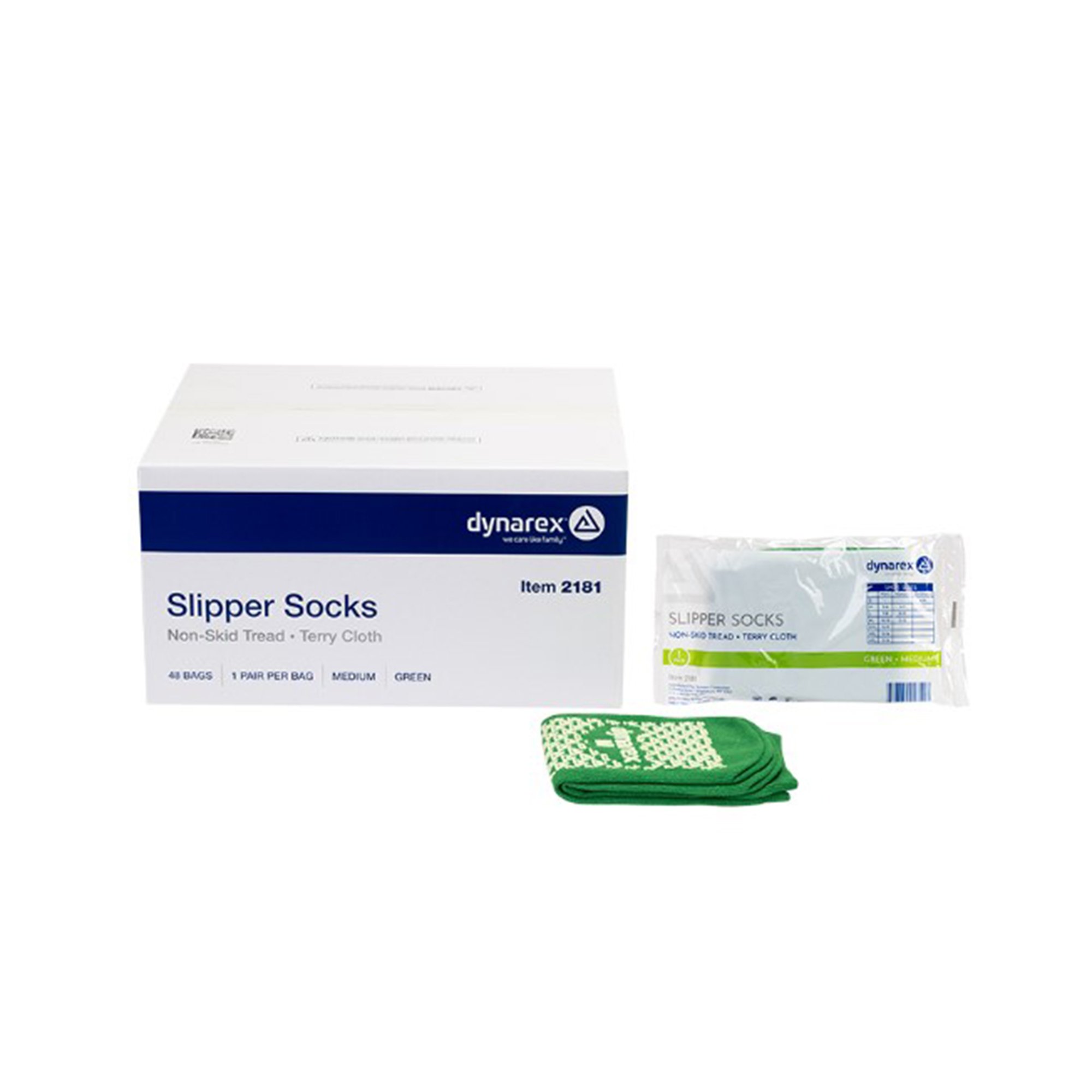 dynarex Single Tread Slipper Socks, Medium, Green MK 826644