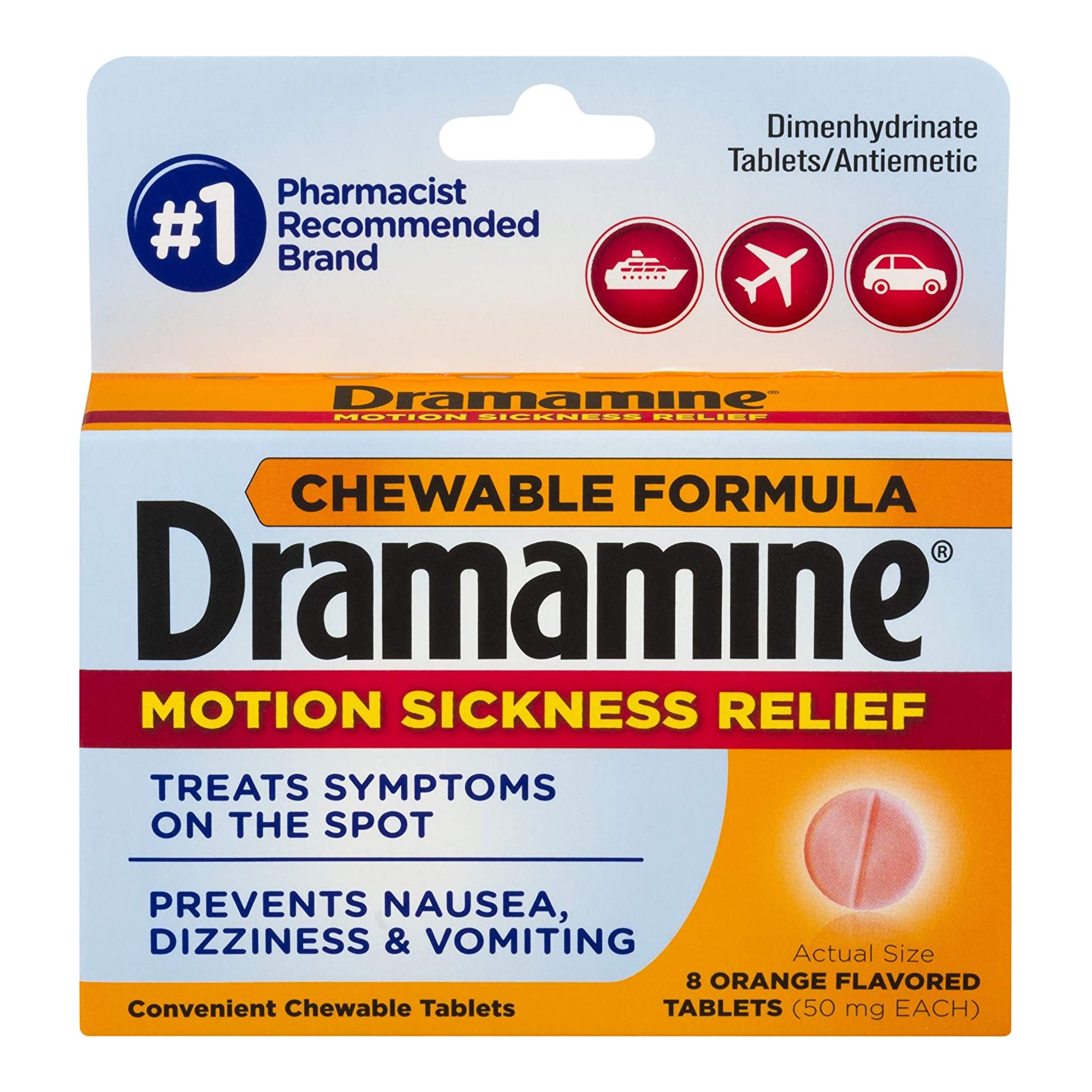Dramamine Motion Sickness Antiemetic Dual Action Chewable Tablets Orange MK 802899