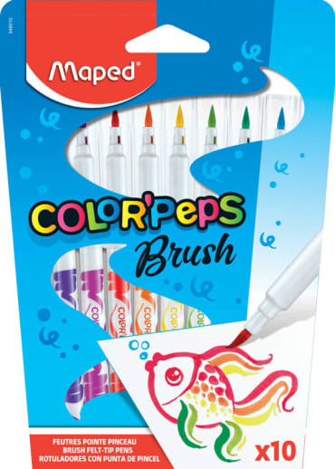 Color'Peps Brush Felt Tip Brush Markers (10 Assorted Colors)