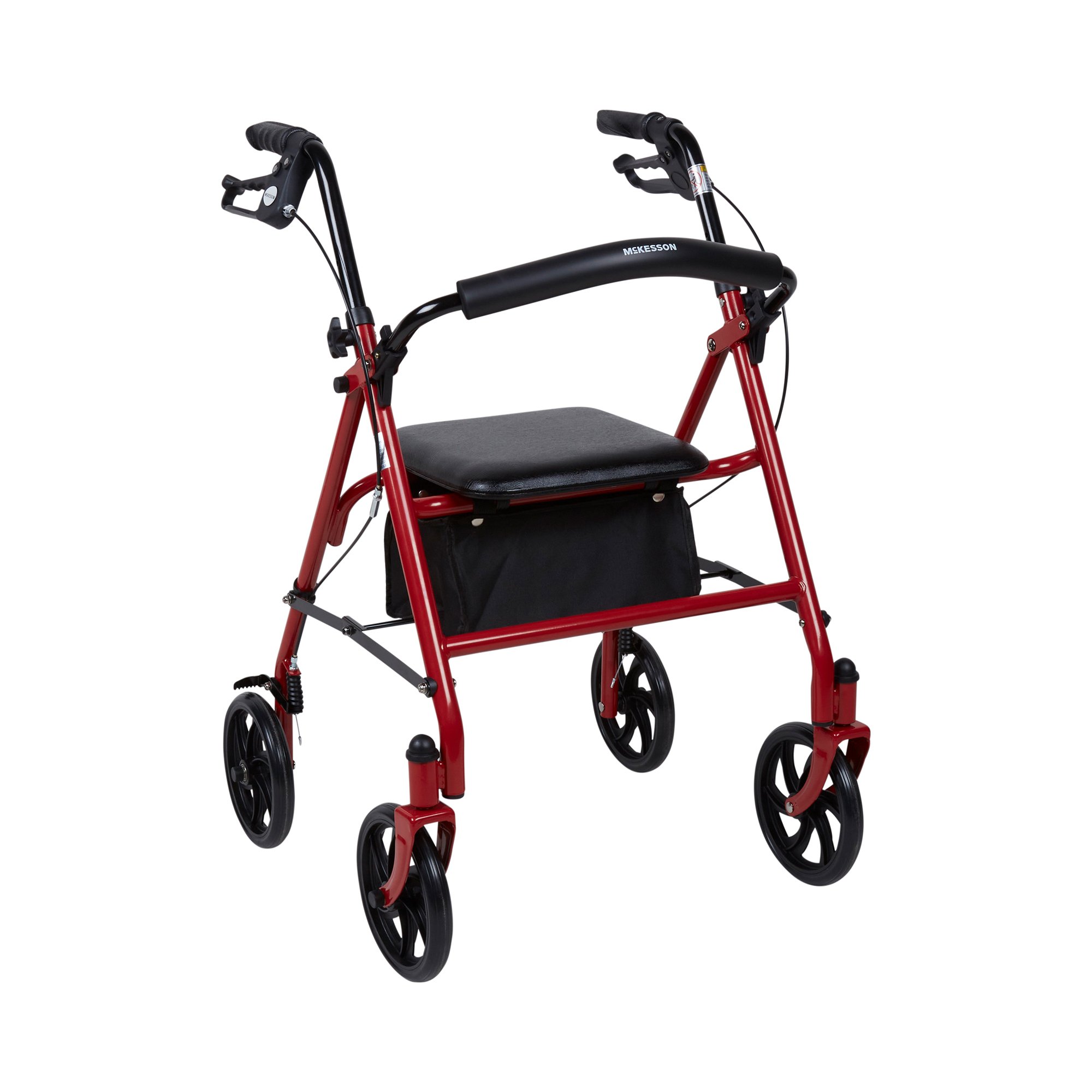 McKesson Folding Steel Four-Wheel Rollator, 12-Inch Seat Width, Red MK 1065268