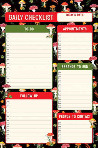 Daily Checklist Note Pad - Mushrooms (60 pages)