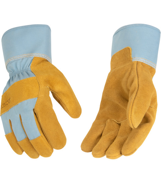 Women's Suede Cowhide Palm with Safety Cuff, Blue, large