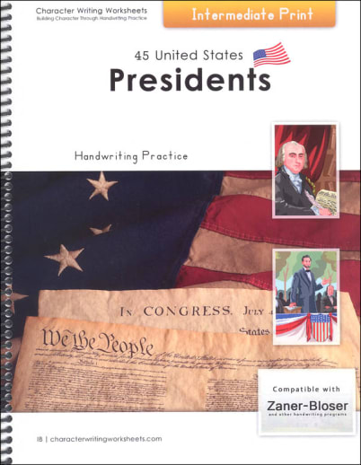 45 United States Presidents Character Writing Worksheets Zaner-Bloser Intermediate Print