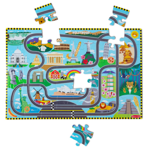 Melissa & Doug Race Track Around the World Floor Puzzle & Play Set