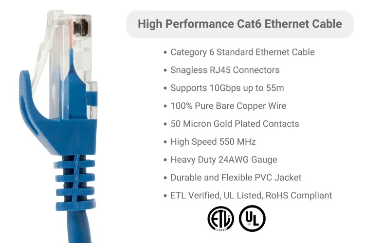 7 ft Blue | Cat6 Ethernet Patch Cables | Easyboot (Ferrari-style)