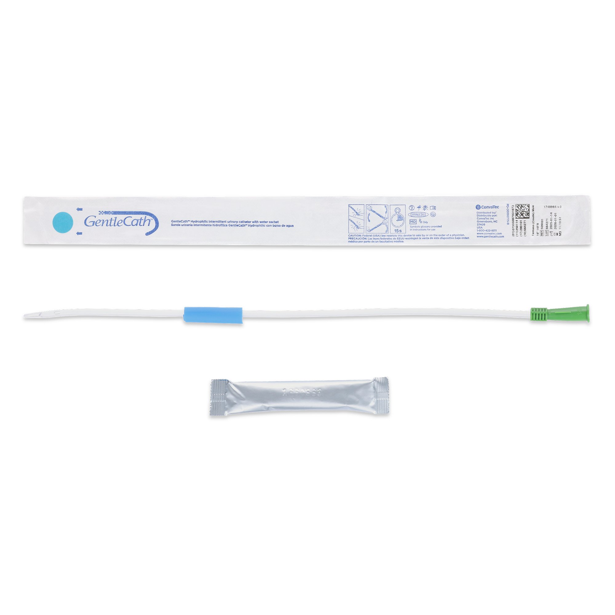 Urethral Catheter GentleCath Coude Tip Hydrophilic Coated PVC 14 Fr. 16 Inch MK 1082998