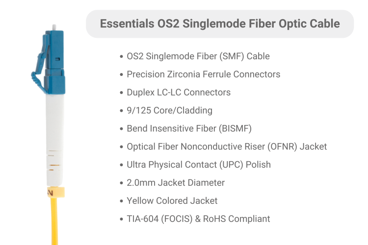 1 Meter LC-LC OS2 UPC Fiber Patch Cable, 9/125 Singlemode Duplex