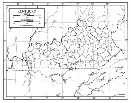 Kentucky Map Laminated single (8+" x 11")