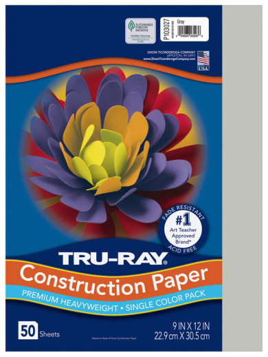Construction Paper Fade-Resistant 9" x 12" Gray