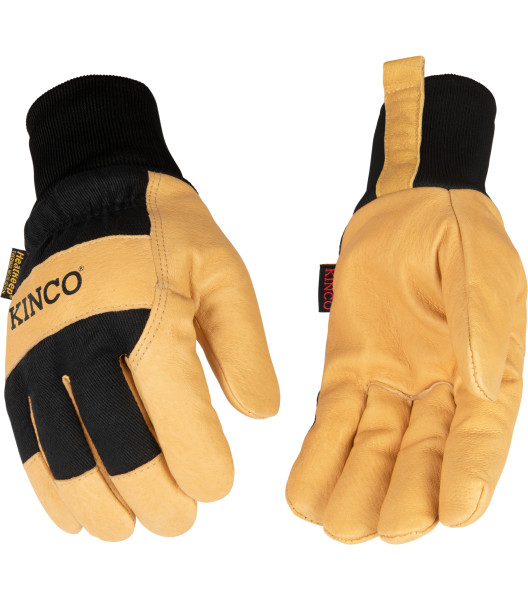 Lined Grain Pigskin Palm with Knit Wrist, Black, large