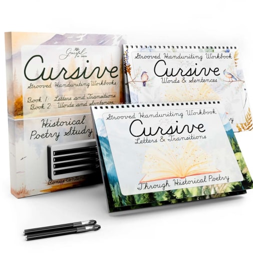 Cursive Grooved Handwriting Workbooks - Historical Poetry Set (2 books, 4 pens/refills)